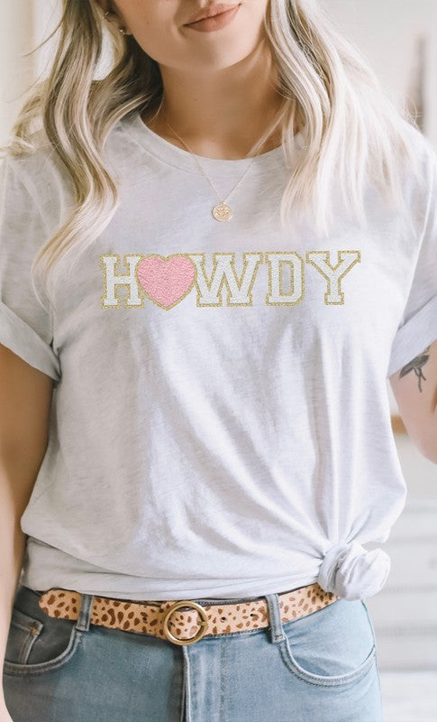 Heart Howdy Print Chenille Letter PLUS Graphic Tee T-Shirt