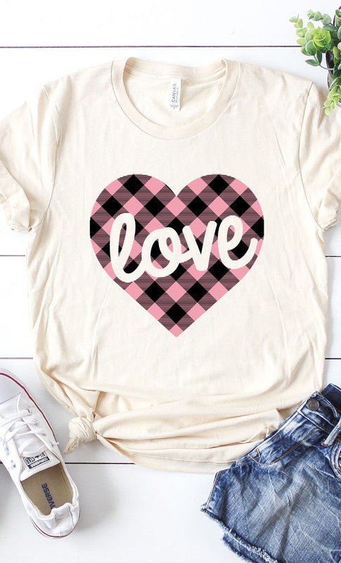 Pink Plaid Love Graphic Tee T-Shirt PLUS