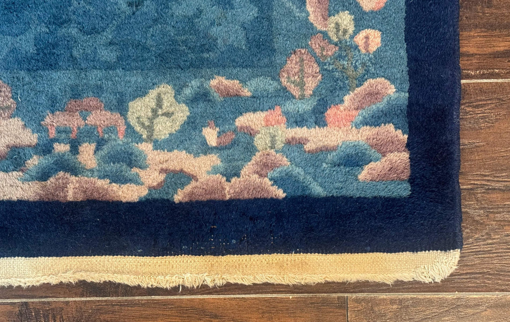 Blue Chinese Rug 2.6 x 4, Fete Rug, Peking Rug, Chinese Wool Rug, Art Deco Carpet