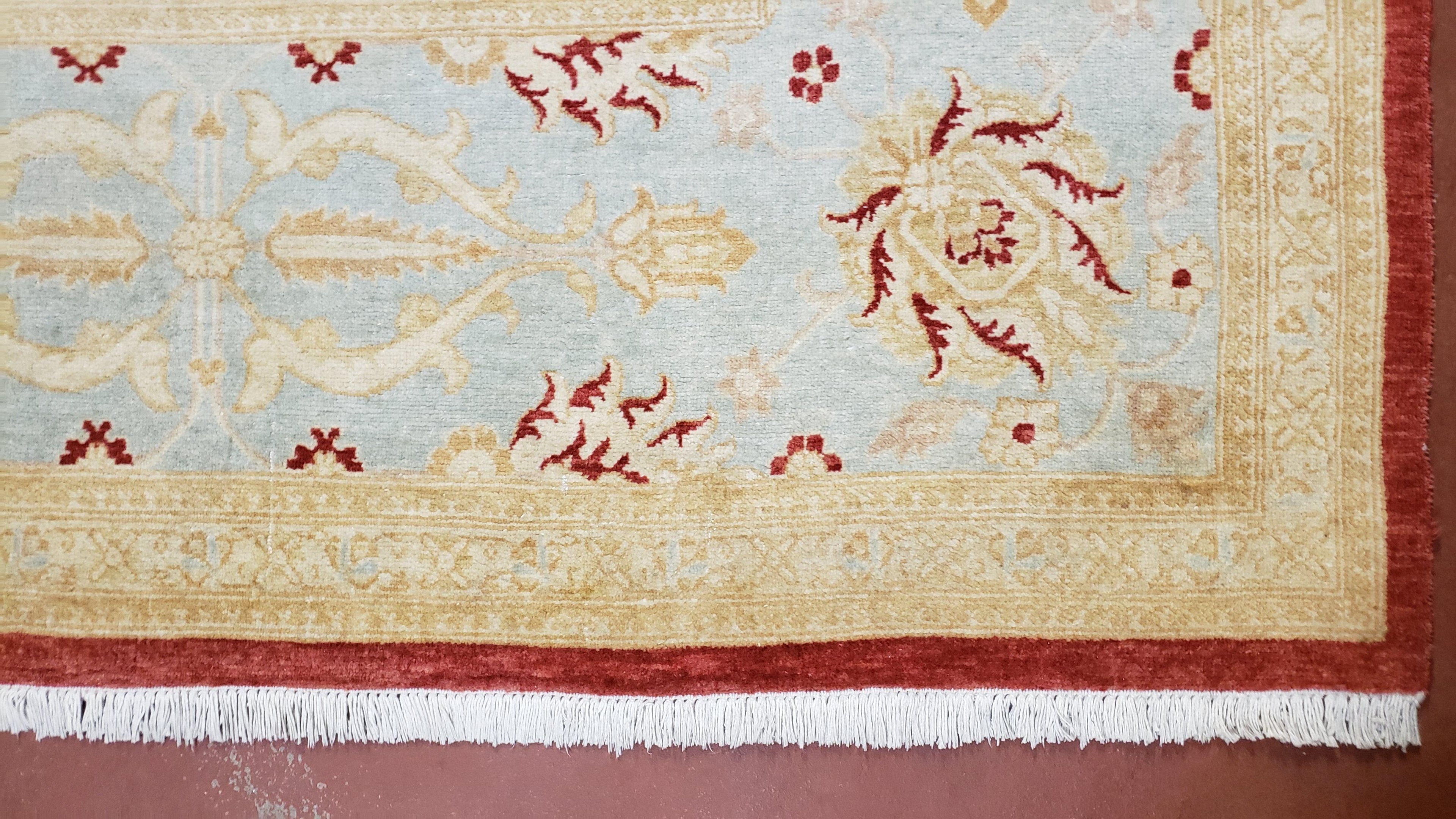 9x12 Peshawar Rug Pakistani Oriental Carpet Sky Blue and Red Wool Vintage Master Bedroom Rug Hand-Knotted Living Room Rug Dining Room Rug