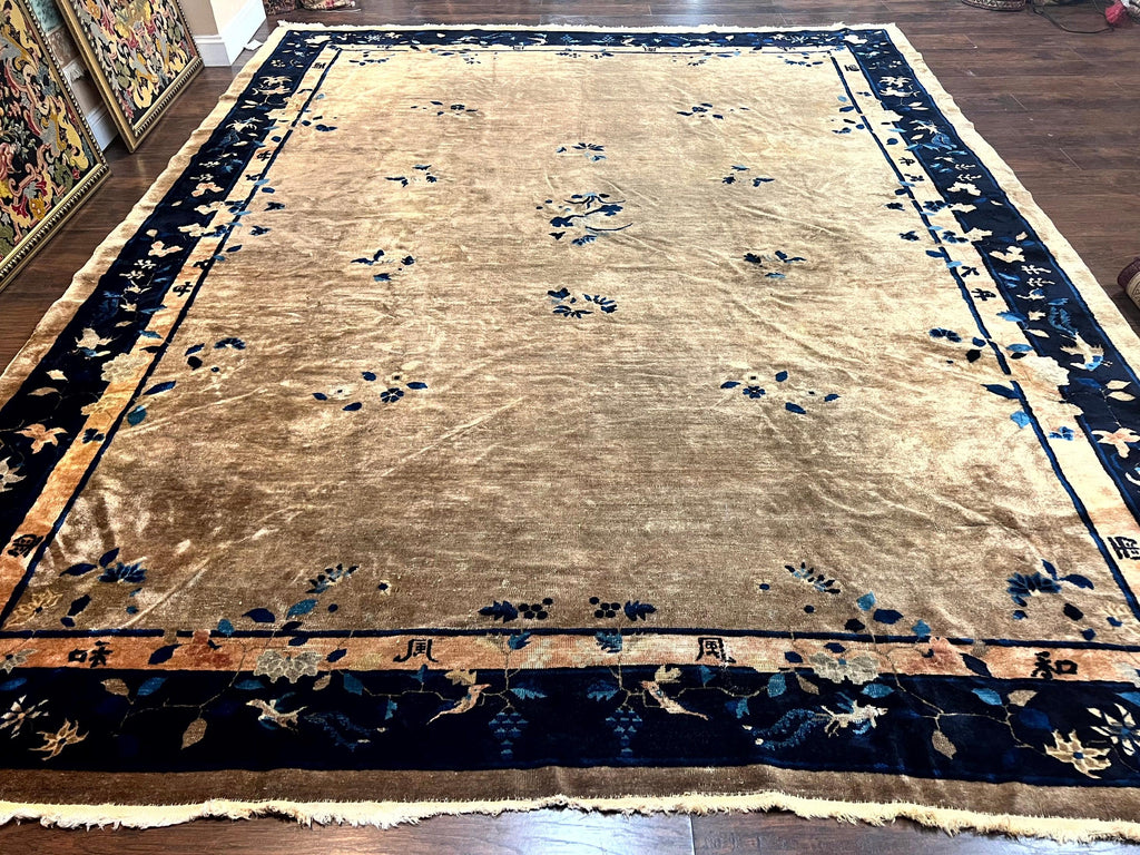Antique Chinese Wool Rug 10x13, Large 1920s Peking Carpet, Handmade