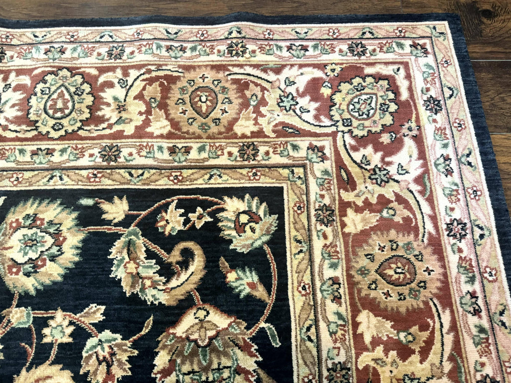 Vintage Oriental Rug 8x11, Floral Persian Design Carpet, Turkish Power Loomed Rug, Navy Blue Red Cream