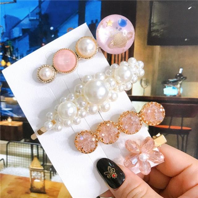 4pcs/set Women Hair Accessories Jewelry Korean Simulation Pearl Barrette Love Hearts Hair Clips For Girls Pink Hairpins Wedding Hair Accessories for Brides and Bridesmaids