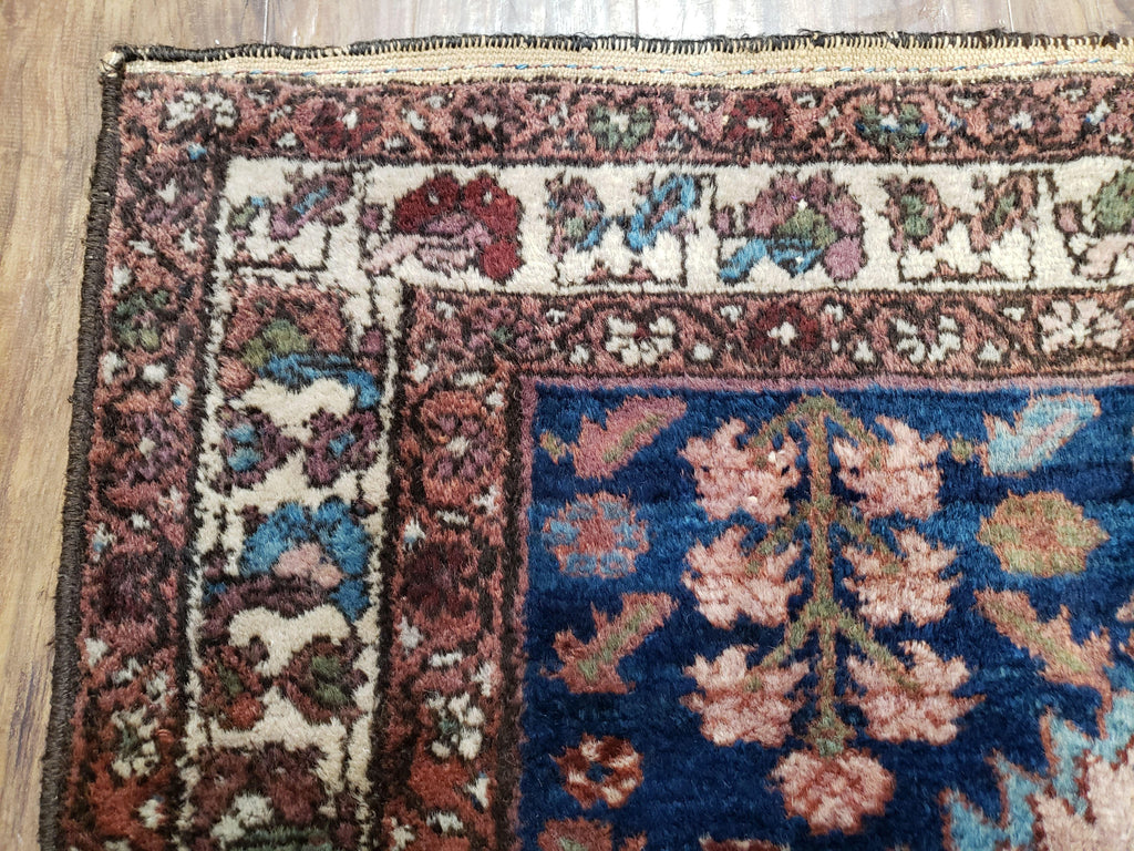 Blue Vintage Persian Hamadan Rug, Wool, Hand-Knotted, 4x6 ft
