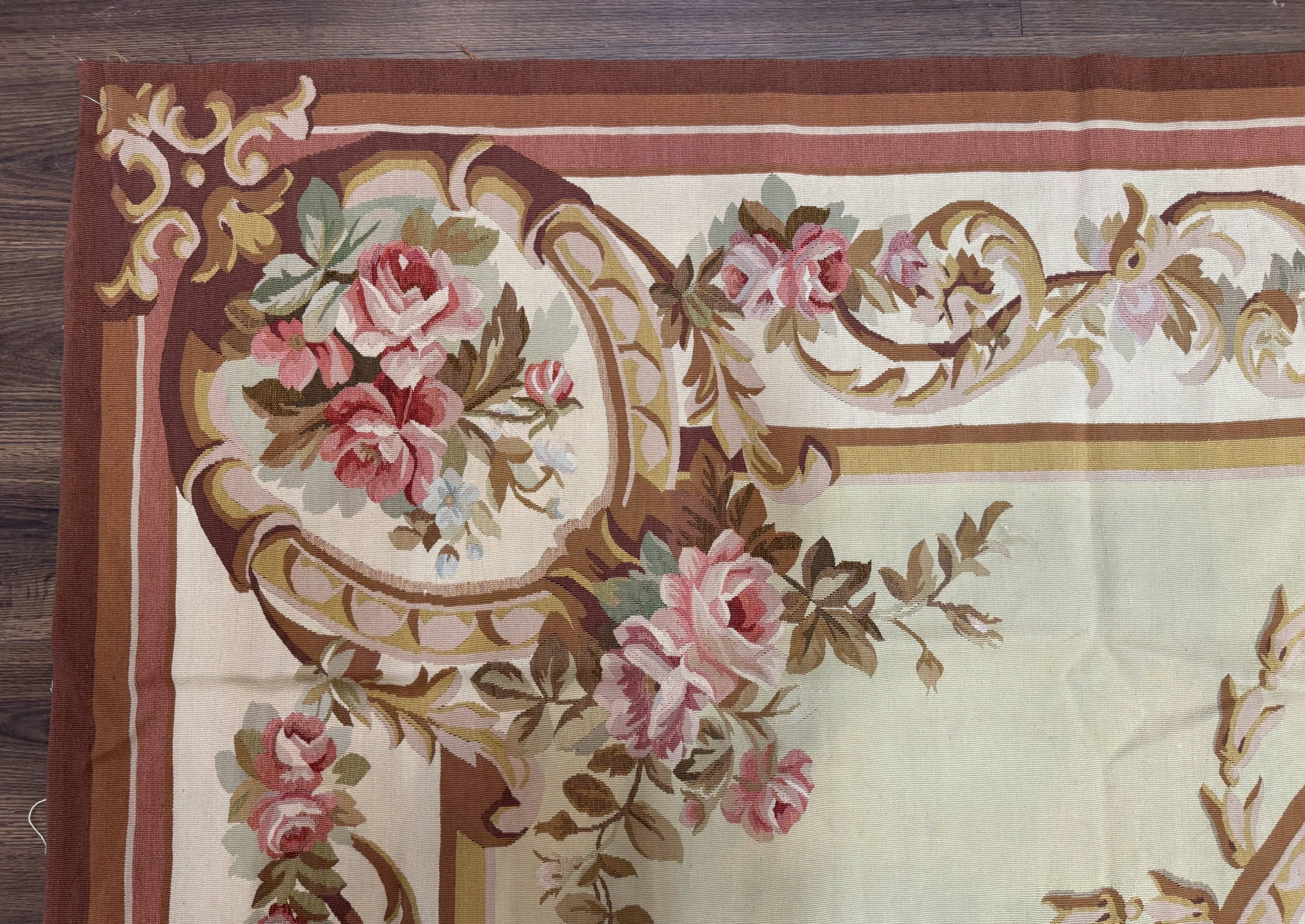 Large Aubusson Rug 10x14, European Elegant French Design, Floral Carpet