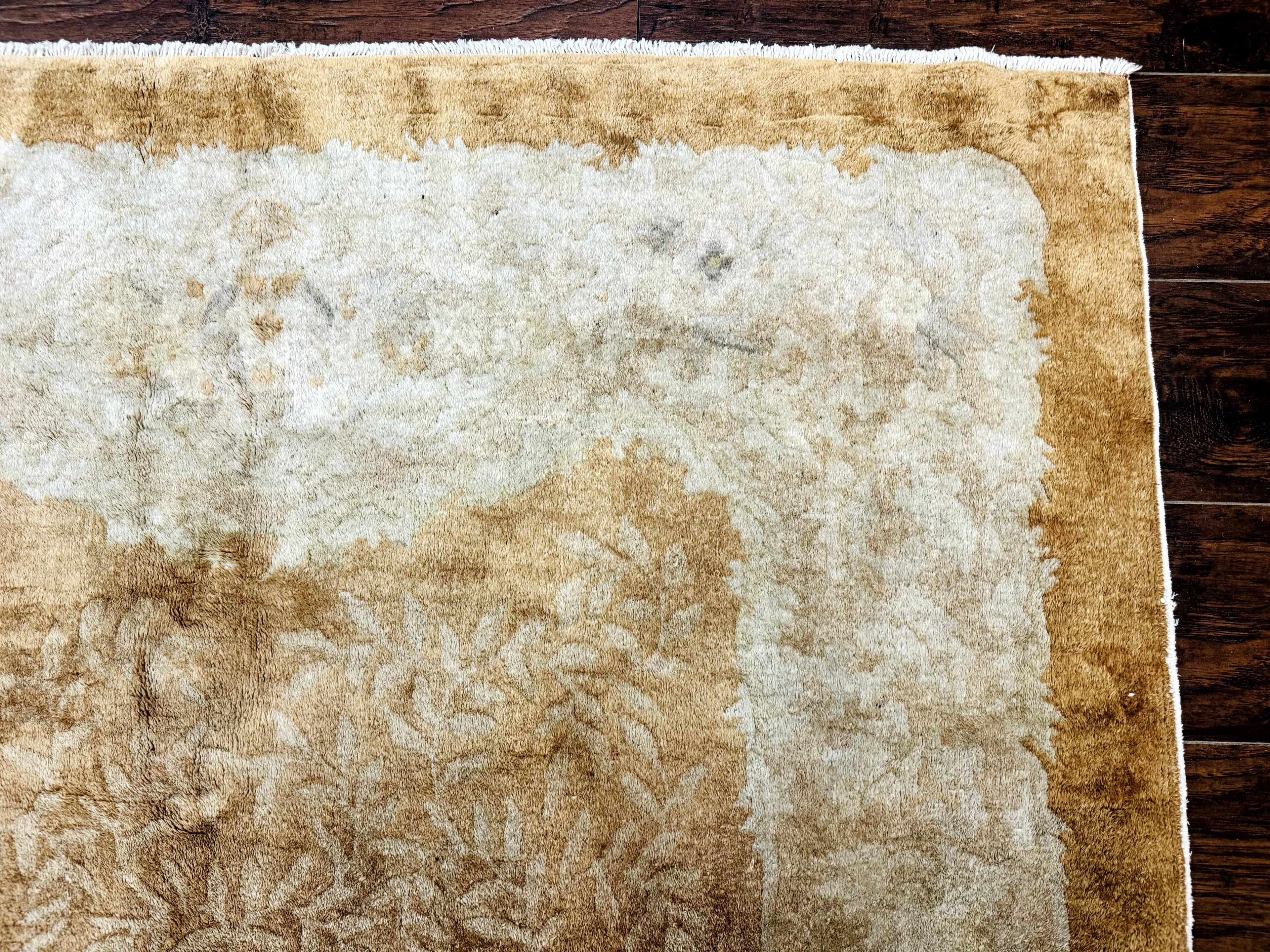 Chinese Peking Rug 5x7, Golden-Tan, Vintage Chinese Wool Carpet