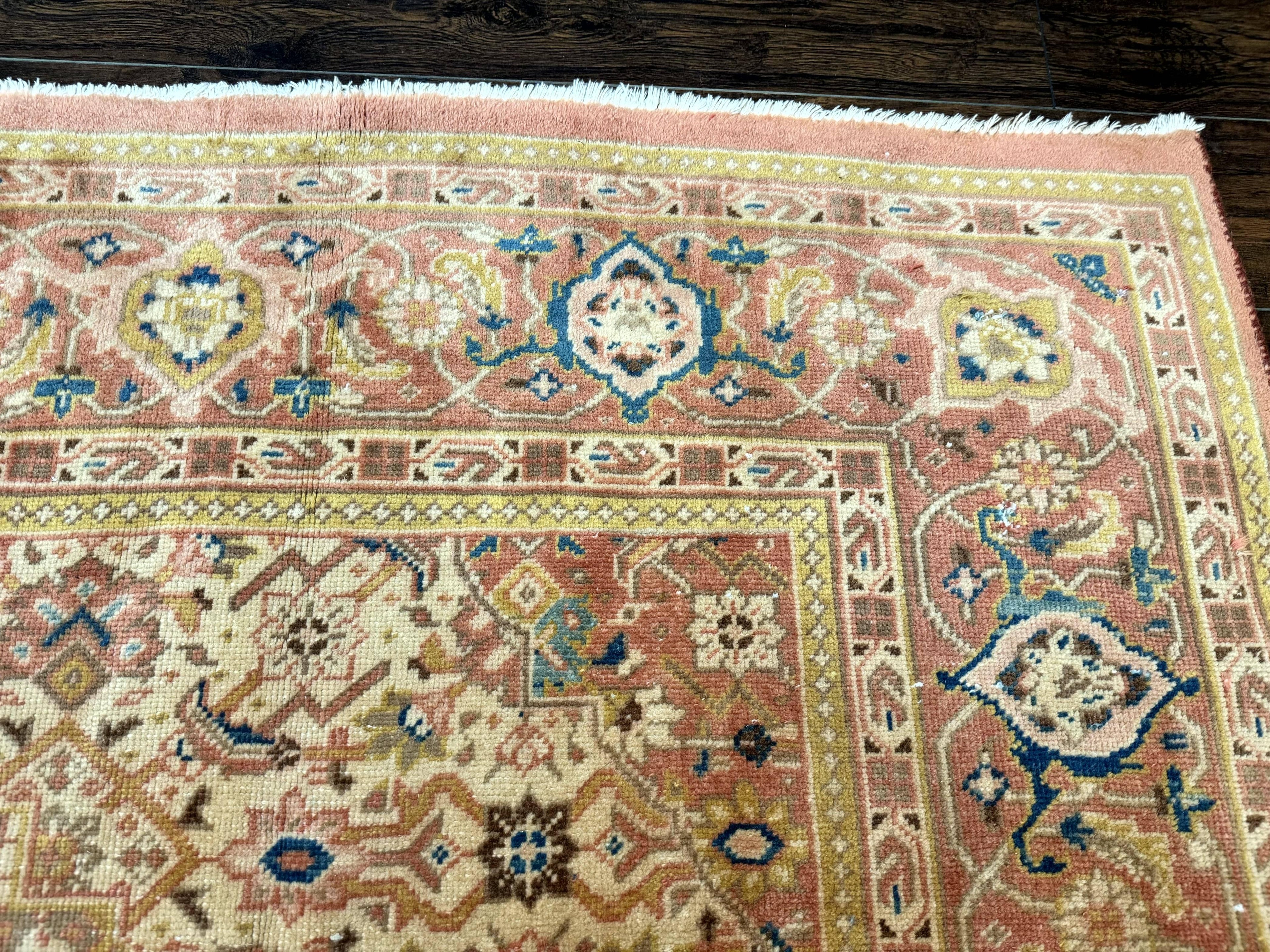 Antique Persian Tabriz Khoy Rug 8x10, Handmade Wool Carpet, Light Green Beige, Vintage Rug for Modern Home