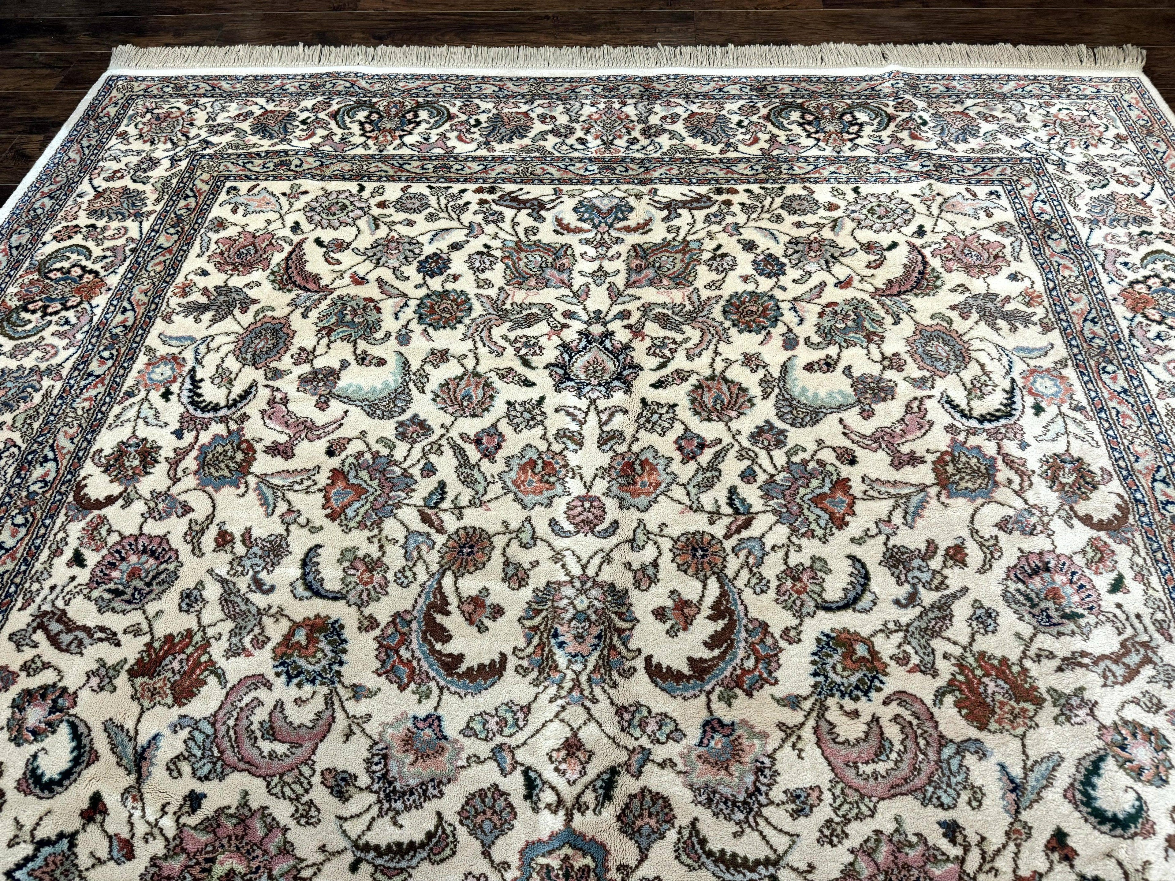 Karastan Rug #738 Tabriz Design 8.8 x 12, Room Sized Wool Pile Karastan Carpet, Vintage Discontinued Karastan Area Rug, Ivory, Floral Rug