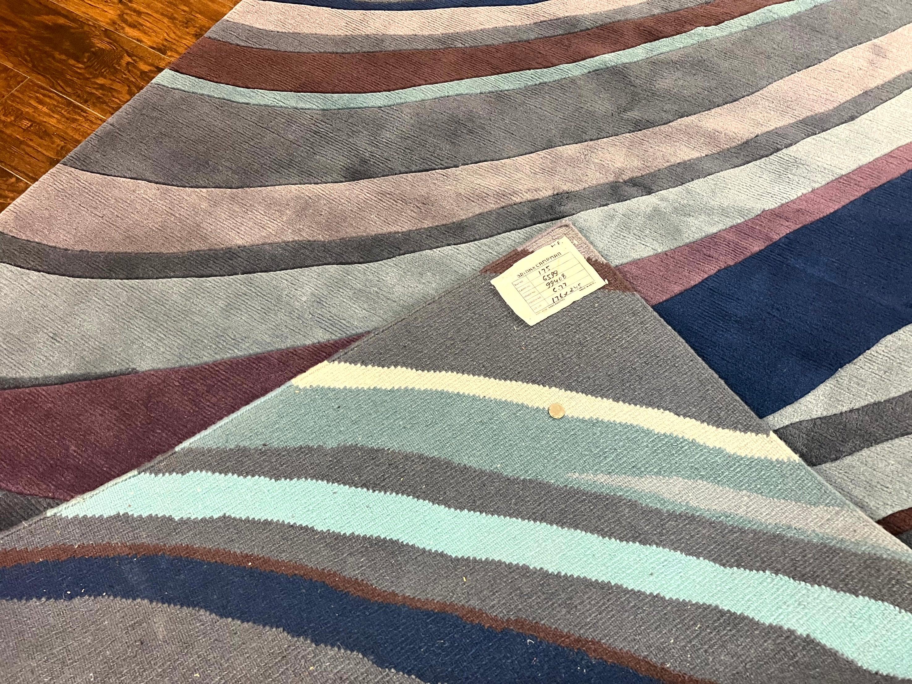 Modern Nepali Handmade Wool Rug 6x8, Blues Gray Mauve, Abstract, Nepali Tibetan Rug