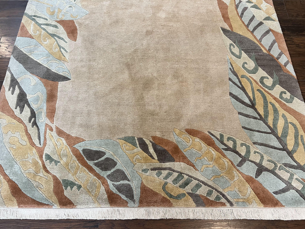 Modern Tibetan Rug 7x10, Soft Wool, Tufenkian Style Carpet, Tibet Nepali Rug, Open Field, Handmade Wool Rug