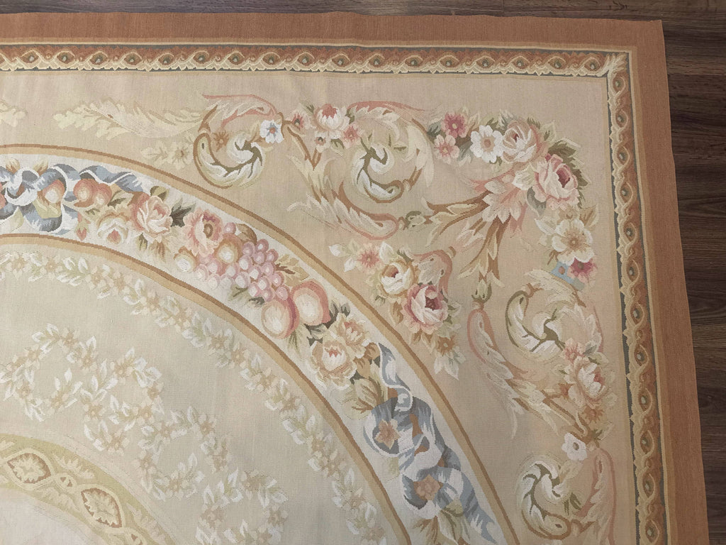 Aubusson Rug 9x12, French European Design, Floral, Elegant