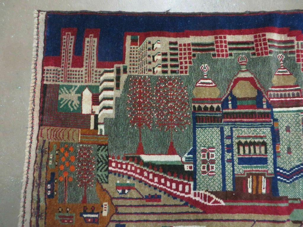 3' X 5' New Vintage Handmade Afghan Balouch Tribal Wool Pictorial Rug # 302