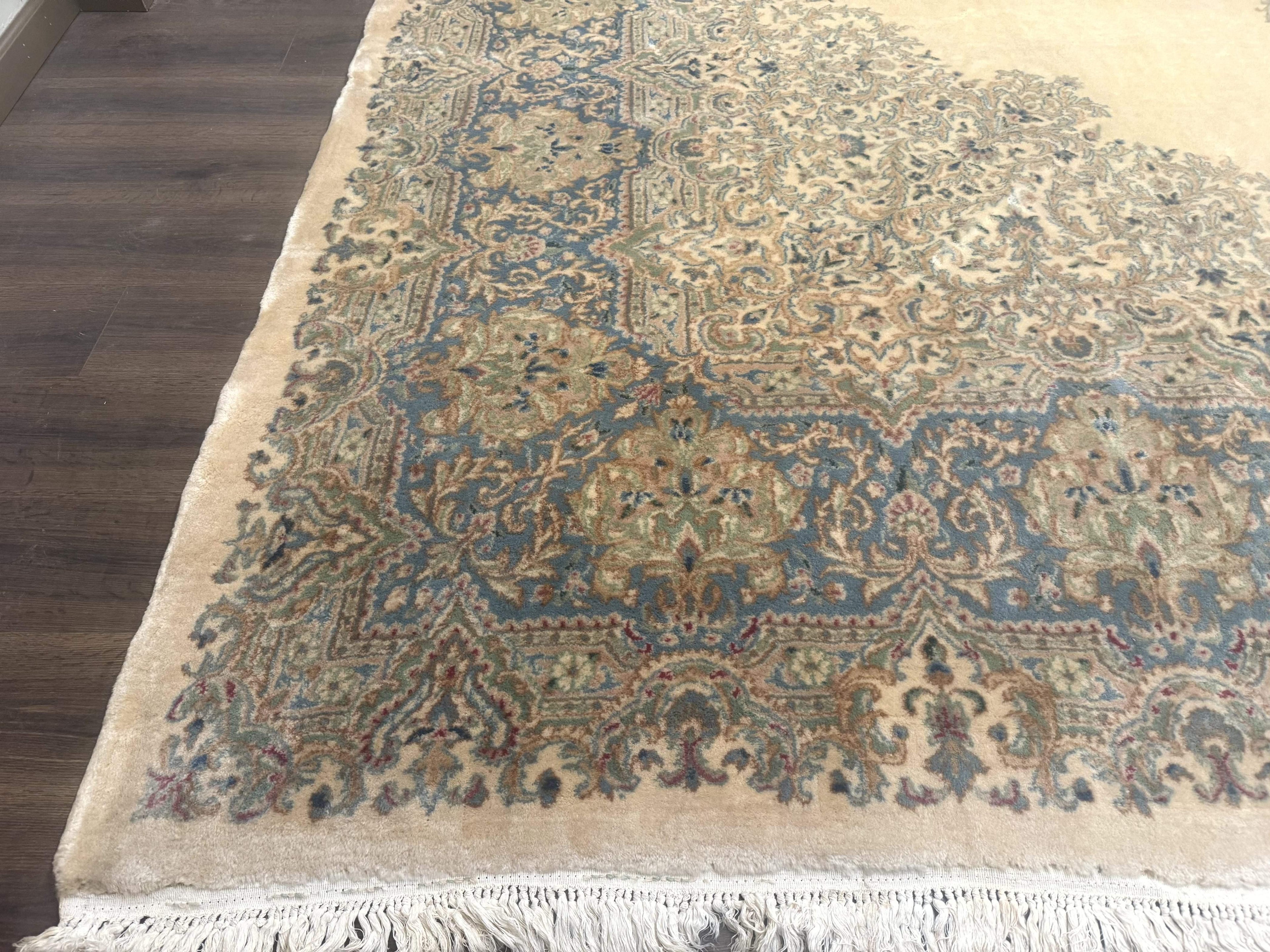 Palace Size Persian Kerman Rug 12x18, Floral Semi Open Field, Signed, Fine 240 KPSI