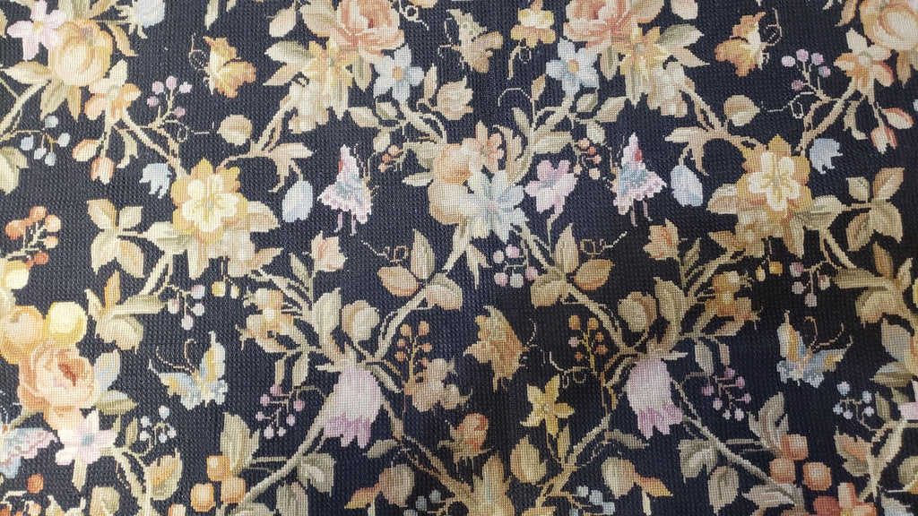 6x9 Vintage Needlepoint Rug, Petitepoint Carpet, Butterflies Floral Design