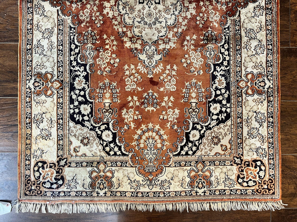 Turkish Silk Rug 3x5, Very Fine 400 KPSI, Floral Medallion, Hand Knotted