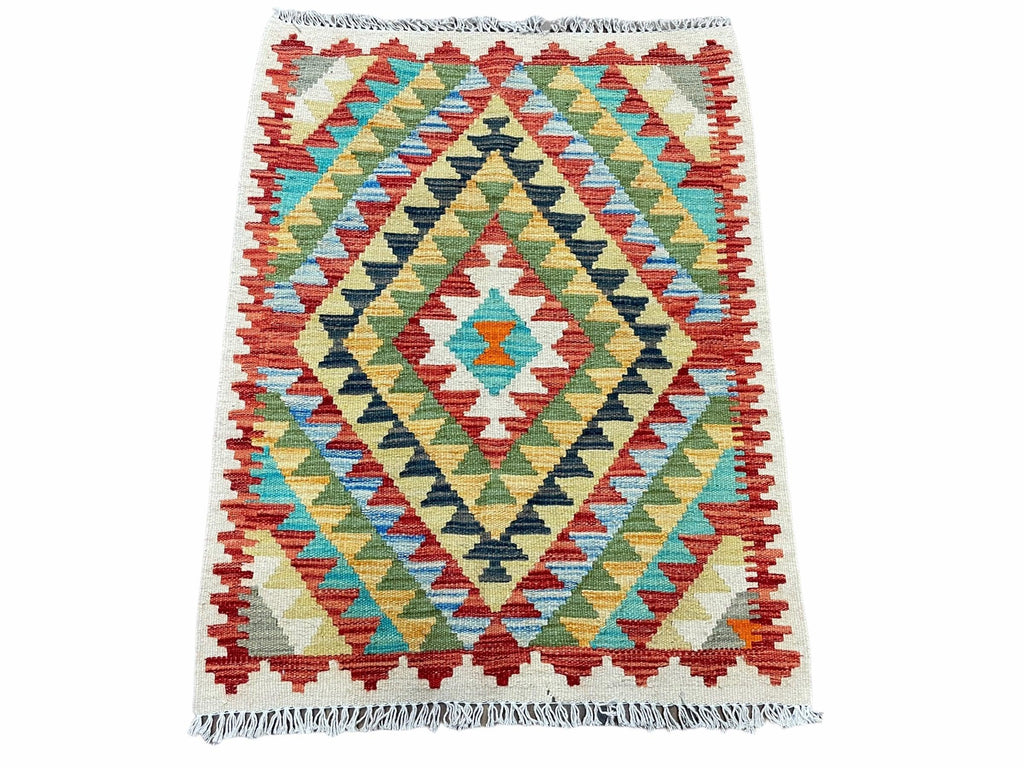 Small Kilim Rug 2x3 Colorful Turkish Kilim Accent Rug New Flatweave Wool Kilim Chobi Kilim Diamond Zigzag Playroom Rug