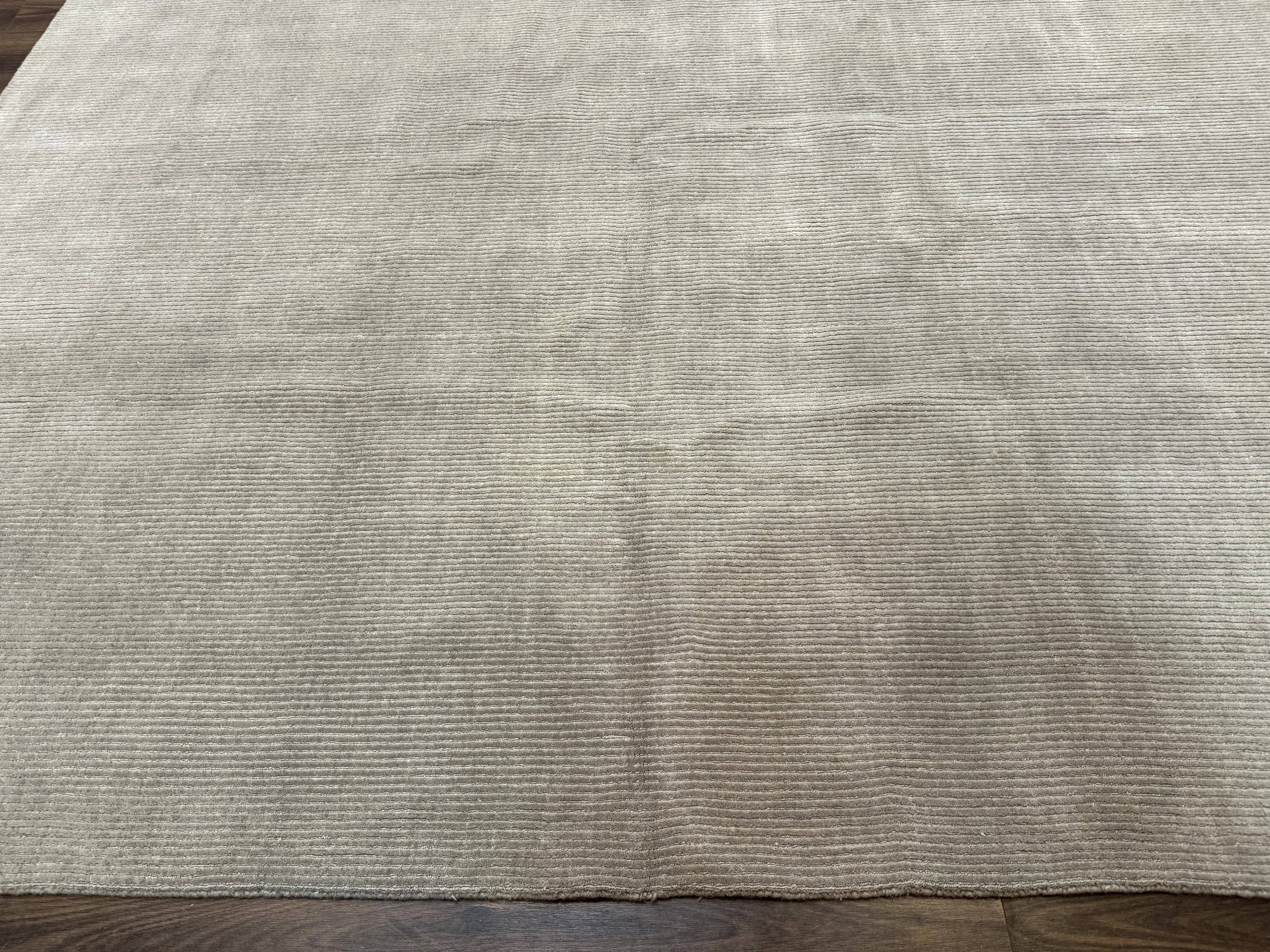Tibetan Rug 8x10 Taupe Handmade Wool Modern Contemporary Carpet