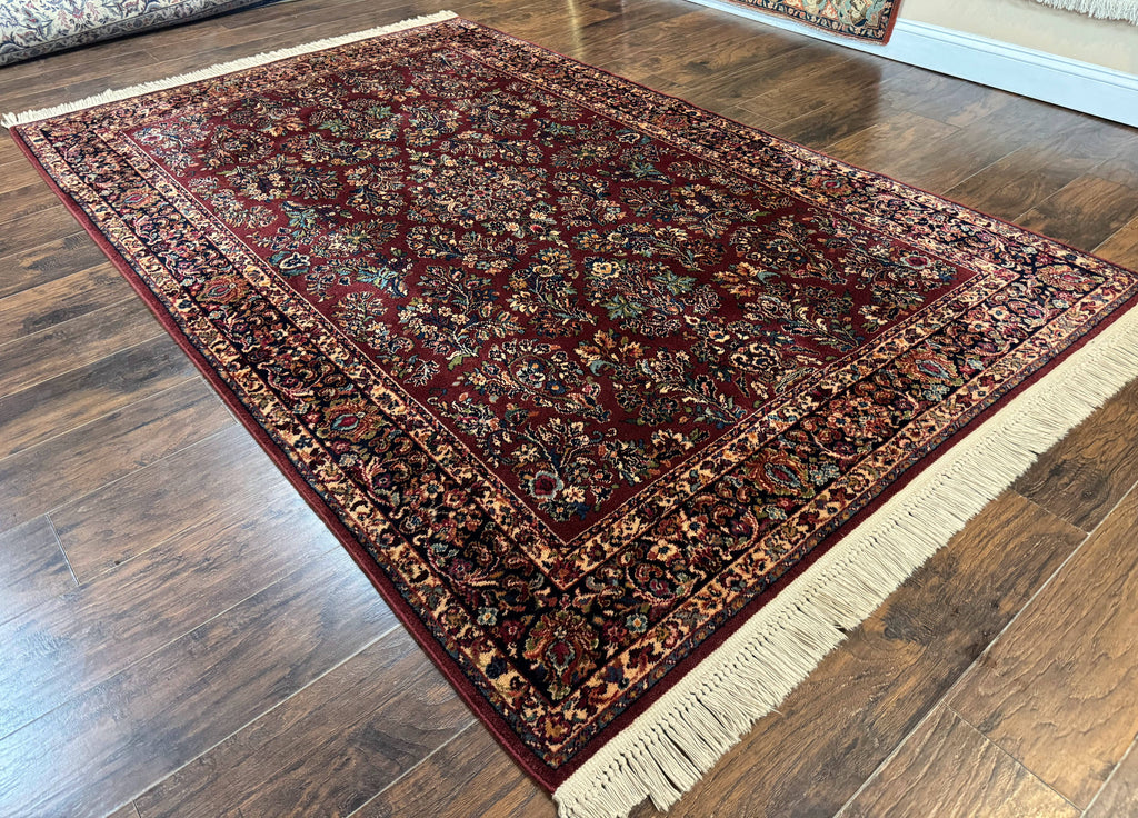 5.9 x 9 Karastan Rug Red Sarouk Rug #785, 100% Wile Pile Carpet, Original 700 Series, Vintage