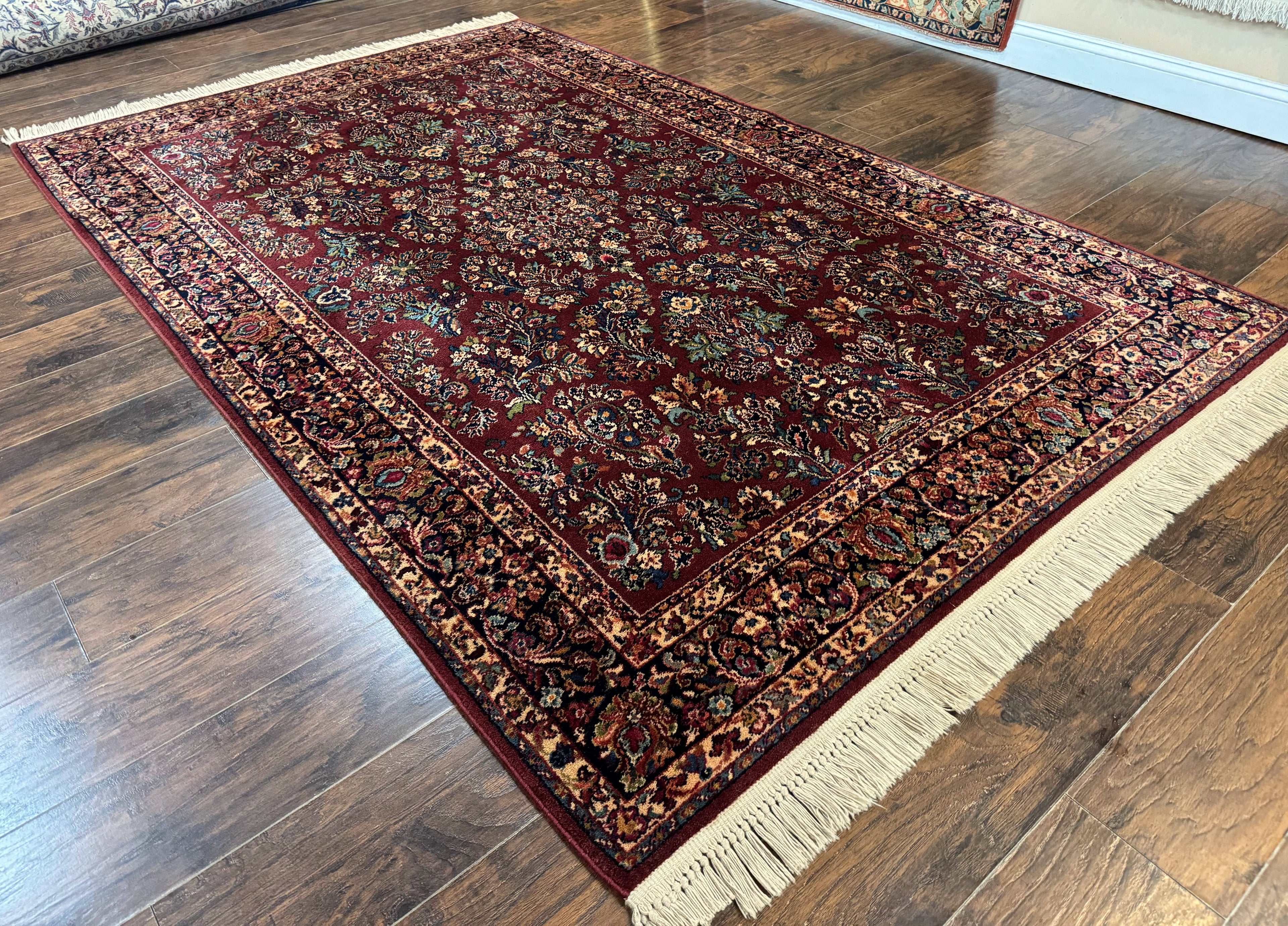 5.9 x 9 Karastan Rug Red Sarouk Rug #785, 100% Wile Pile Carpet, Original 700 Series, Vintage