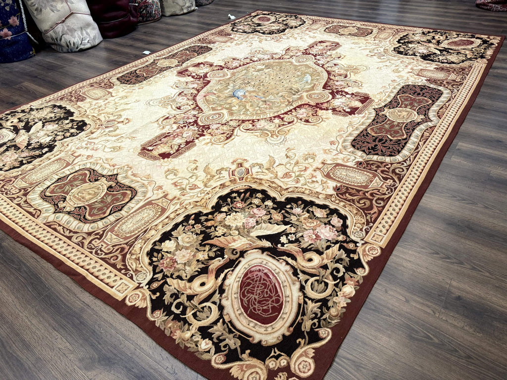 French Aubusson Rug 9x12 - European Design Flatweave Carpet