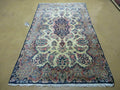 Antique Persian Kirman Rug 3.9 x 6.6, Floral Oriental Carpet, Ivory/Cream - Blue - Pink, Hand Knotted Wool Rug, Floral Medallion Rug 4x6