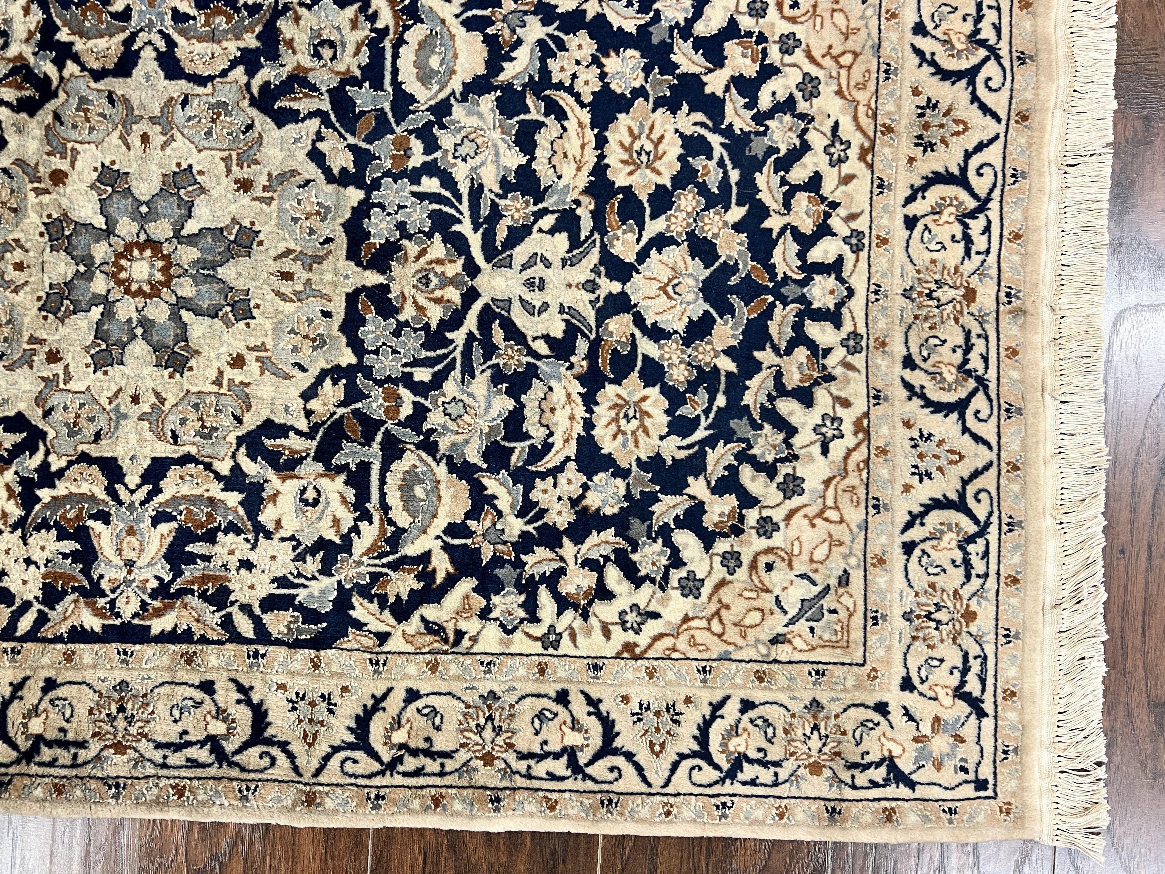 Persian Nain Rug 3x5, Floral Medallion Oriental Carpet, Very Fine Hand Knotted Handmade Wool and Silk Highlights Rug, Vintage Semi Antique