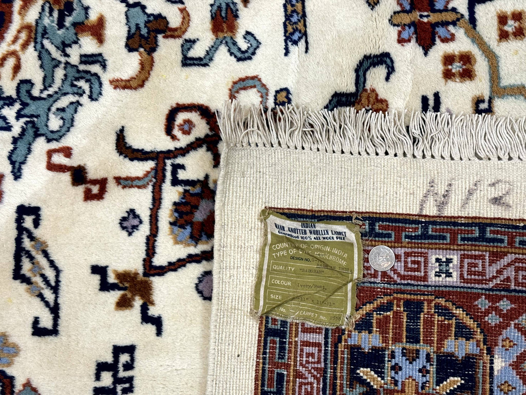 Indo Chinese Wool Rug 9x12, Ivory and Rust Red, Dragon Motifs