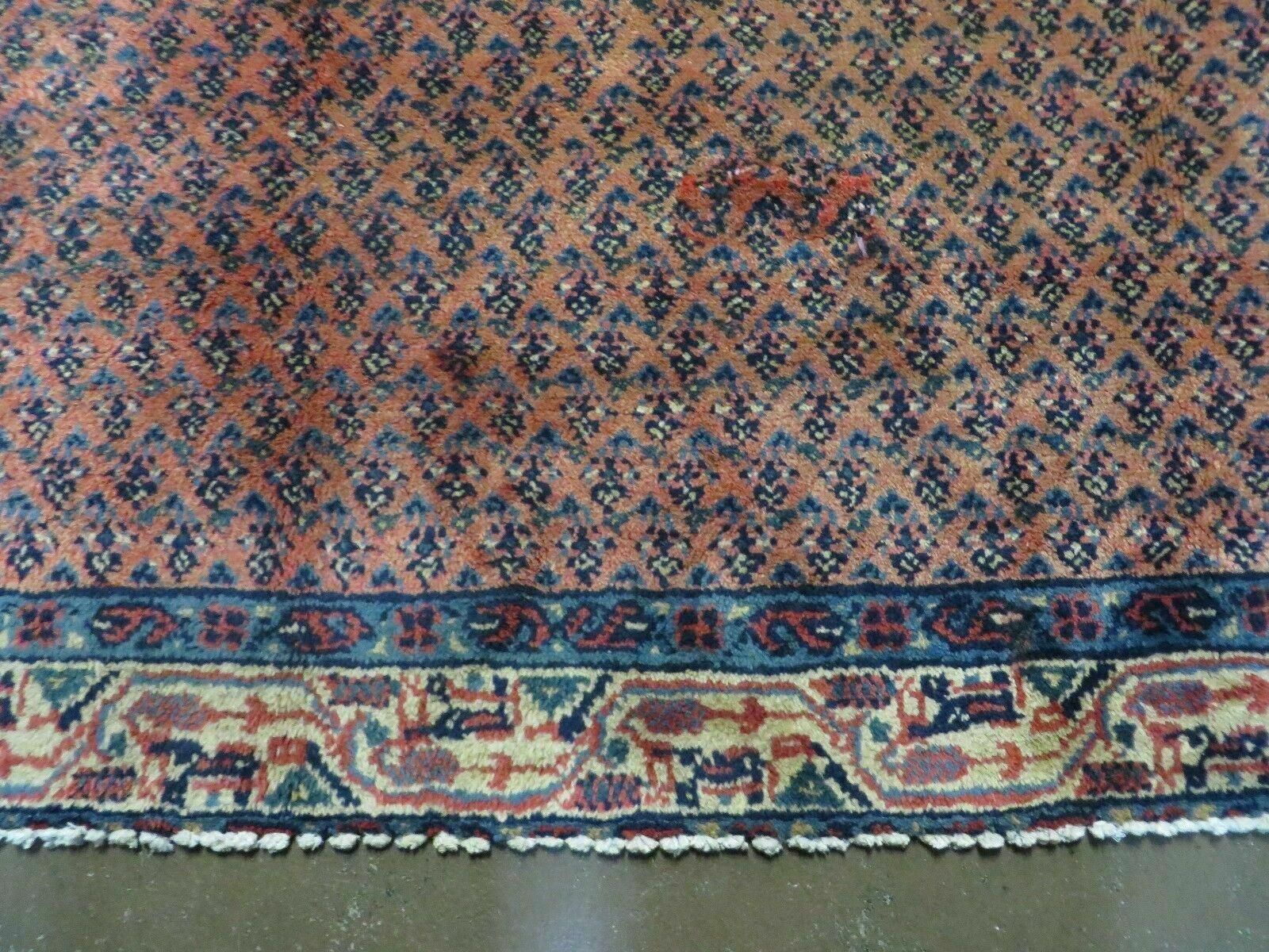 Antique Persian Seraband Runner 3.7 x 11 - Red, Wool, Mir Pattern