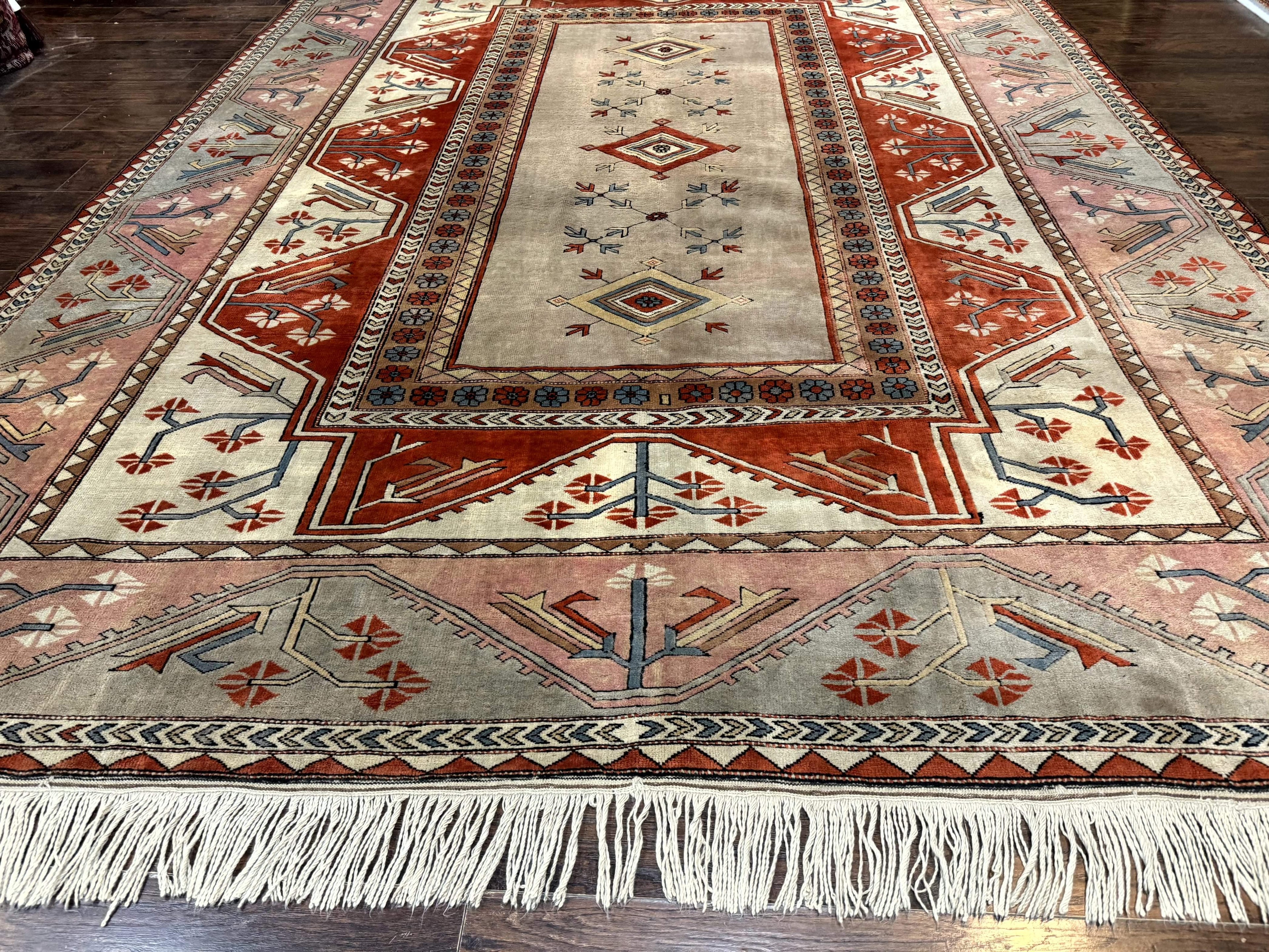 Large Turkish Milas Rug 10x13, Gray, Vintage, Wool on Wool