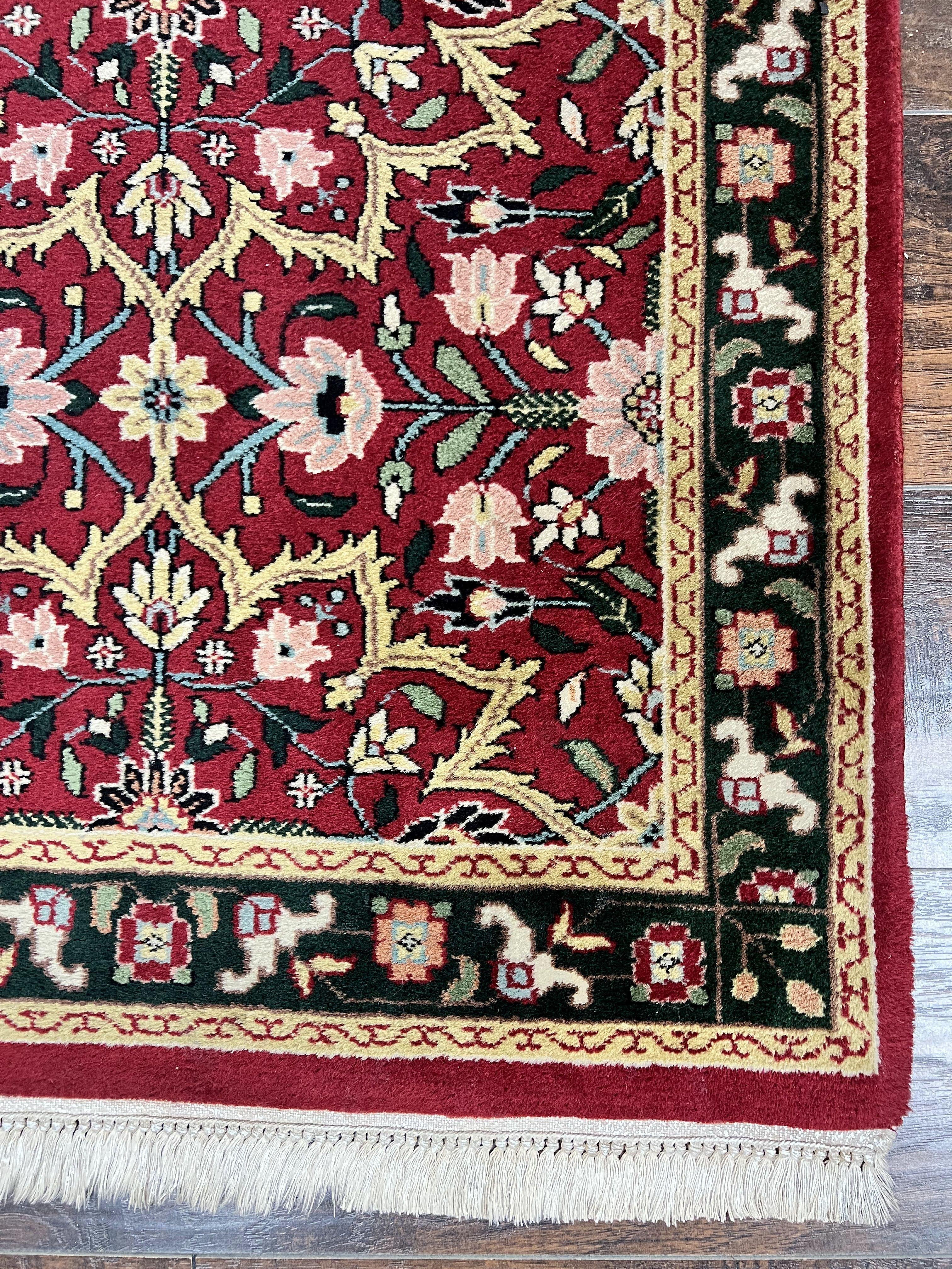 Indo Persian Runner Rug 2.6 x 10, Floral Hand Knotted Wool Hallway Rug, Red