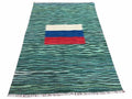 Sea Green Kilim Area Rug, White Blue Red Stripes, Russian Flag Rug, Flatweave Hand Knotted Carpet, Turkish Carpet, Wool, New, 5' 6" x 7' 10"