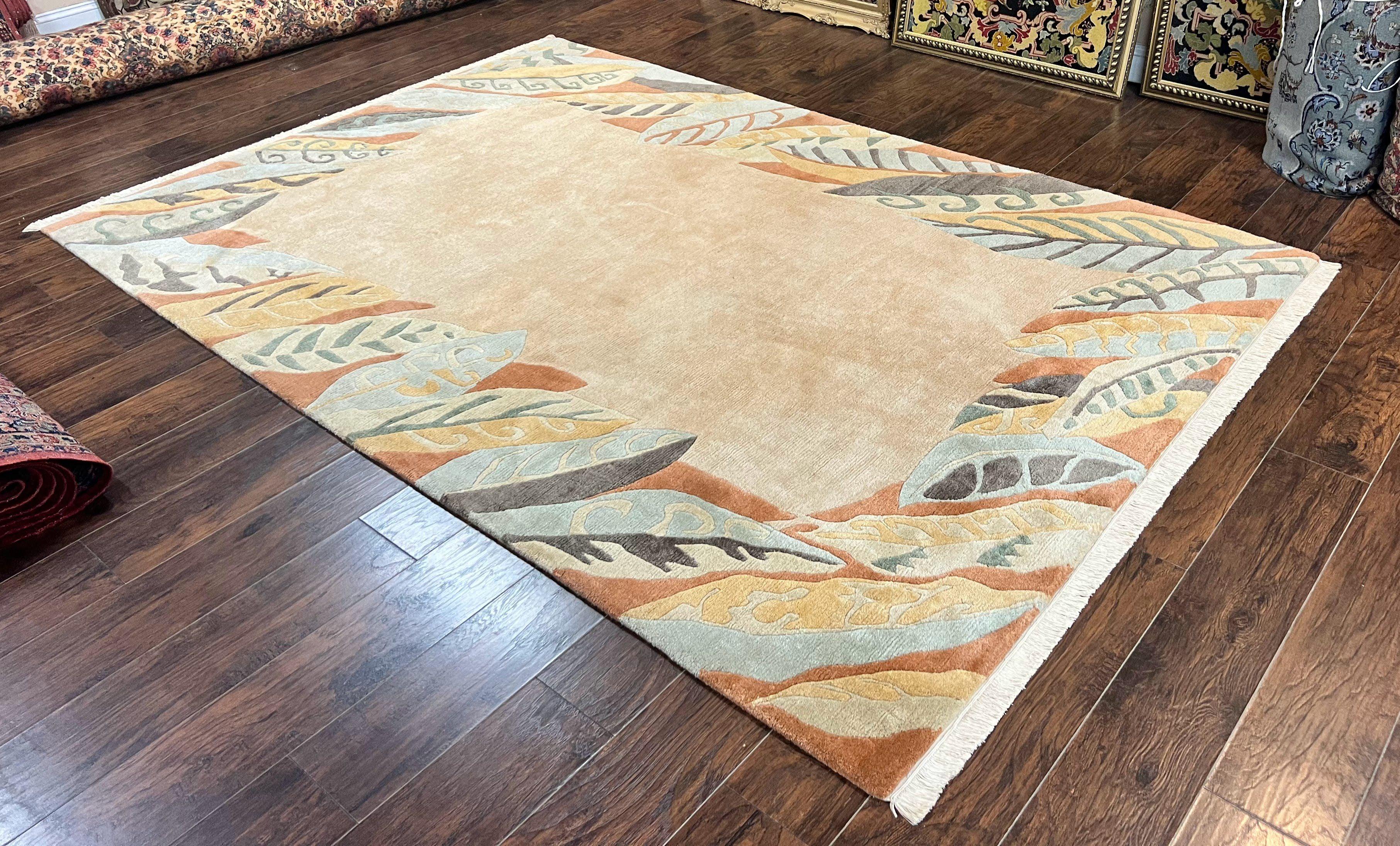 Modern Tibetan Rug 7x10, Soft Wool, Tufenkian Style Carpet, Tibet Nepali Rug, Open Field, Handmade Wool Rug