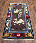 Chinese Art Deco Rug 3 x 5.5 with Animal Pictorials, Vintage Chinese Peking Wool Area Rug, Dark Puce Maroon Ivory, Hand Knotted Soft Carpet