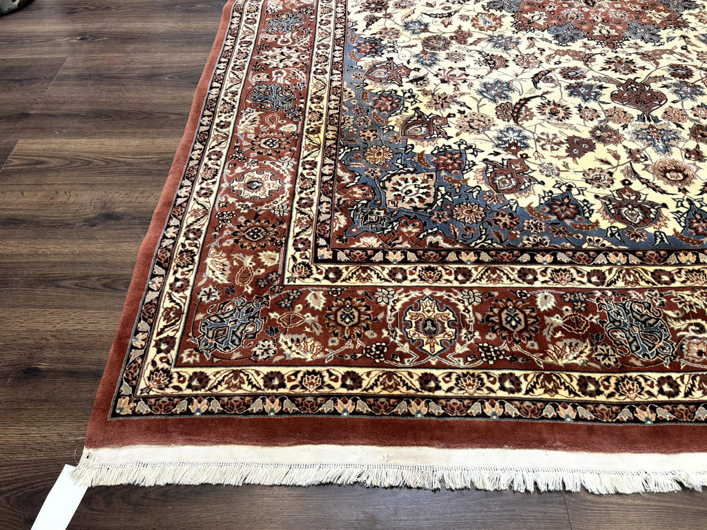 Persian Rug 8x10, Sino Persian Floral Medallion Carpet, Traditional Wool Area Rug, Cream and Brick Red, Fine 210 KPSI