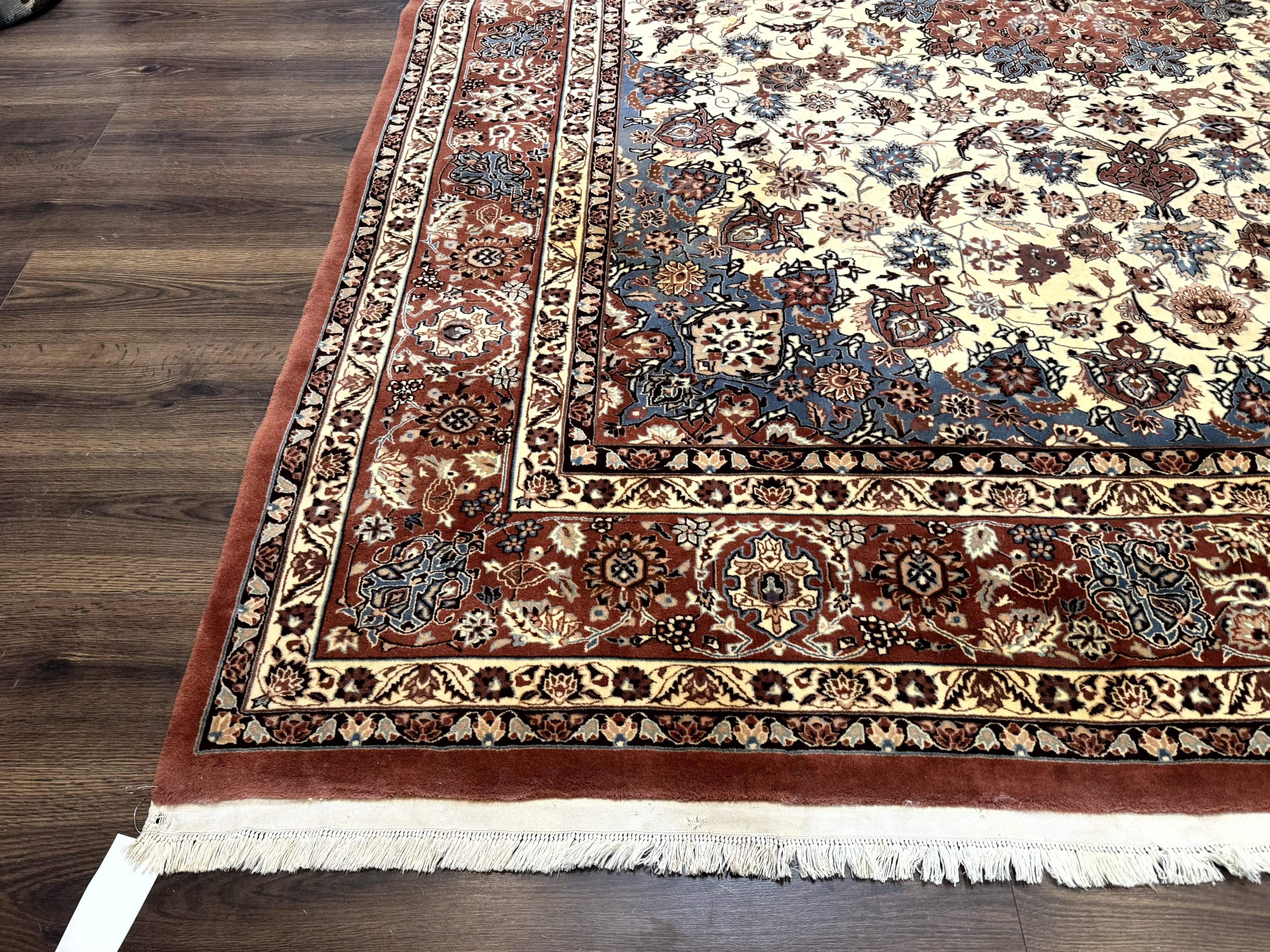 Persian Rug 8x10, Sino Persian Floral Medallion Carpet, Traditional Wool Area Rug, Cream and Brick Red, Fine 210 KPSI