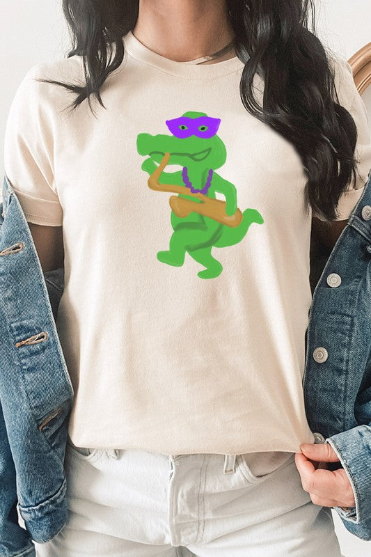 Mardi Gras Saxophone Alligator Graphic Graphic Tee T-Shirt