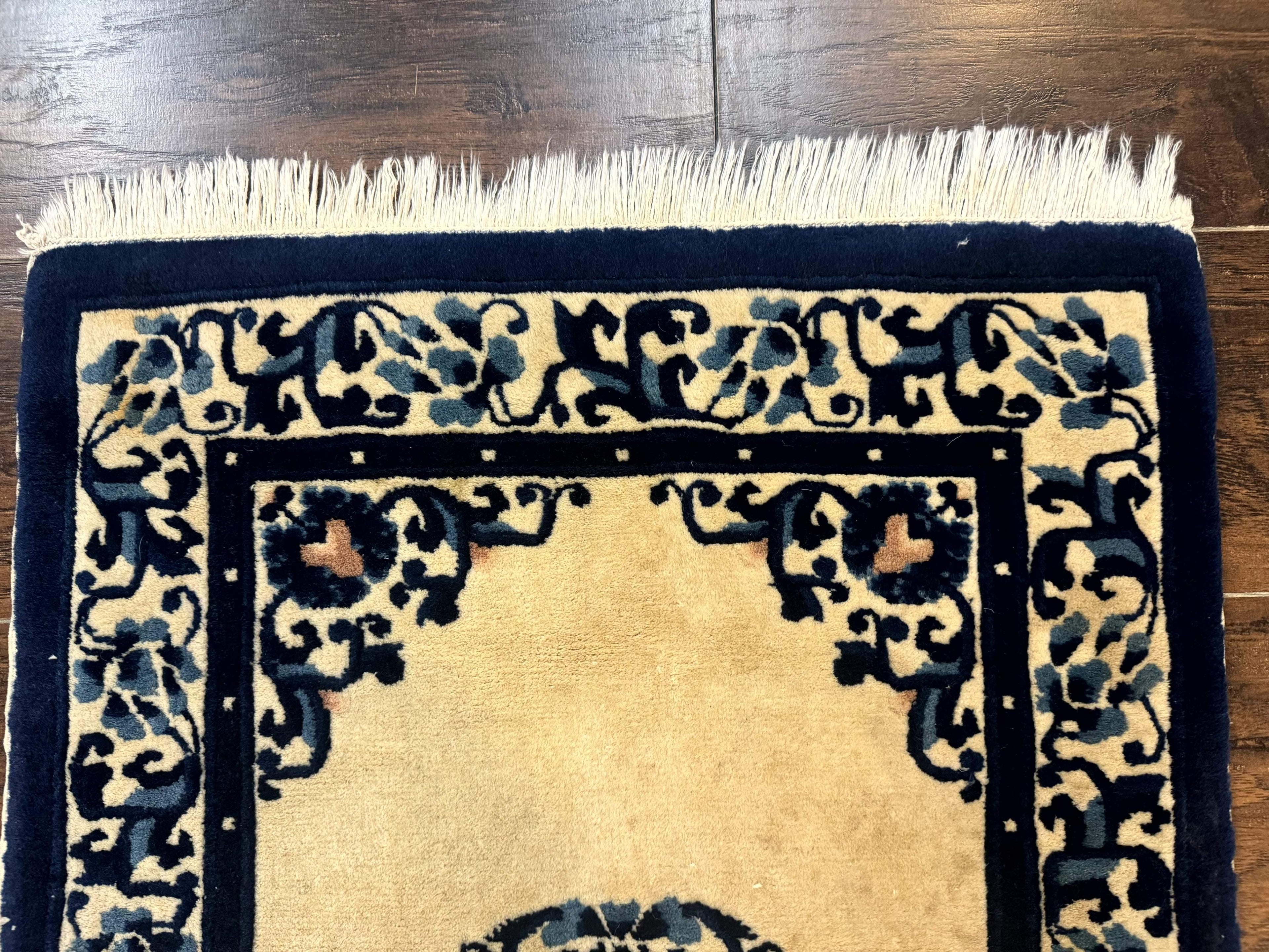 Chinese Peking Rug 2x3, Small Wool Chinese Carpet, Art Deco Rug