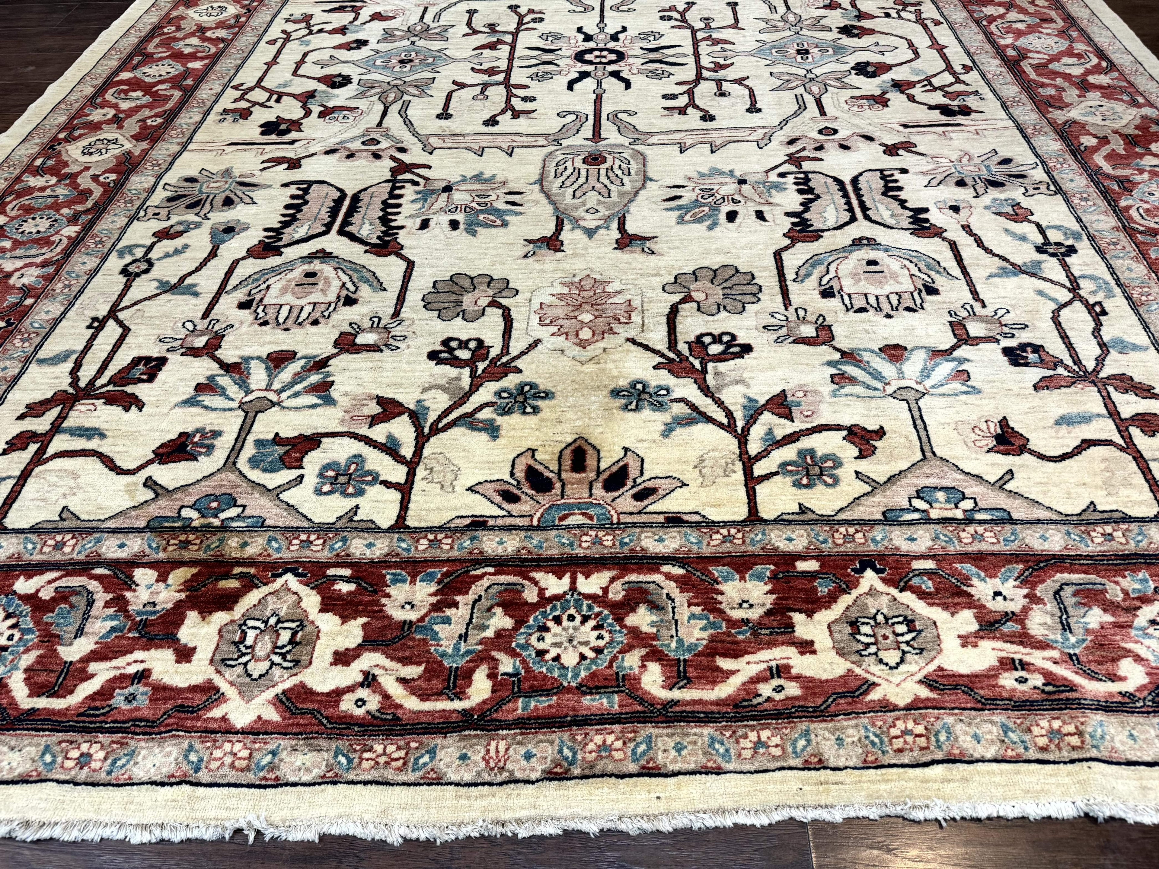 Peshawar Rug 10x14, Beige and Rust Red, Large Pak Persian Rug, Pakistani Rug