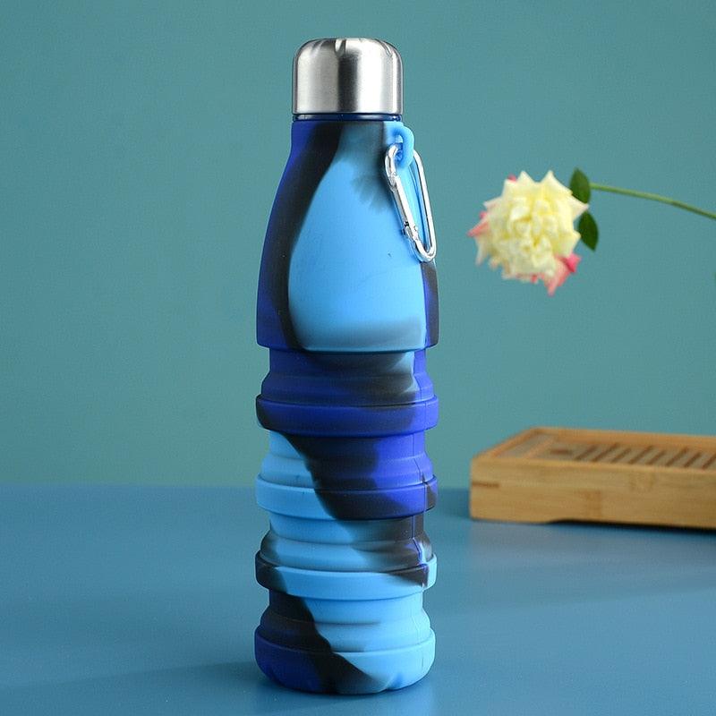 550ML Portable Silicone Bottle Retractable Folding Water Bottle Outdoor Sports Travel Drinking Cup with Large Capacity Silicone Foldable Sports Bottle Reusable Folding Travel Water Container for Gym Camping Hiking Fishing