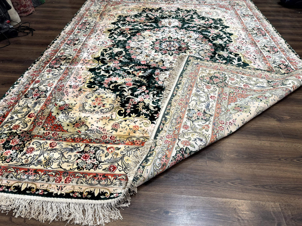 Silk Indian Kashmiri Rug 9x12, Vintage Hand Knotted Carpet