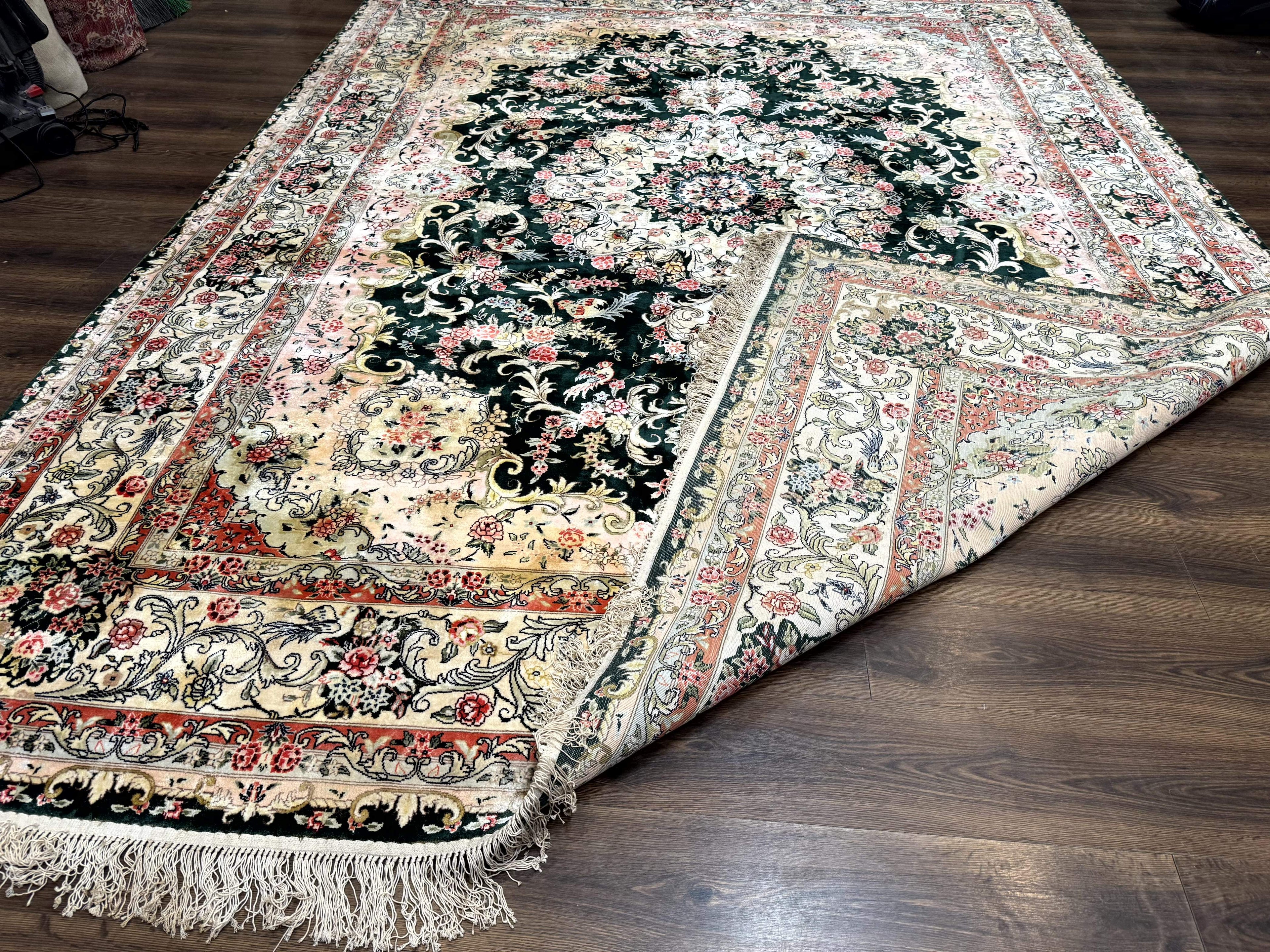 Silk Indian Kashmiri Rug 9x12, Vintage Hand Knotted Carpet
