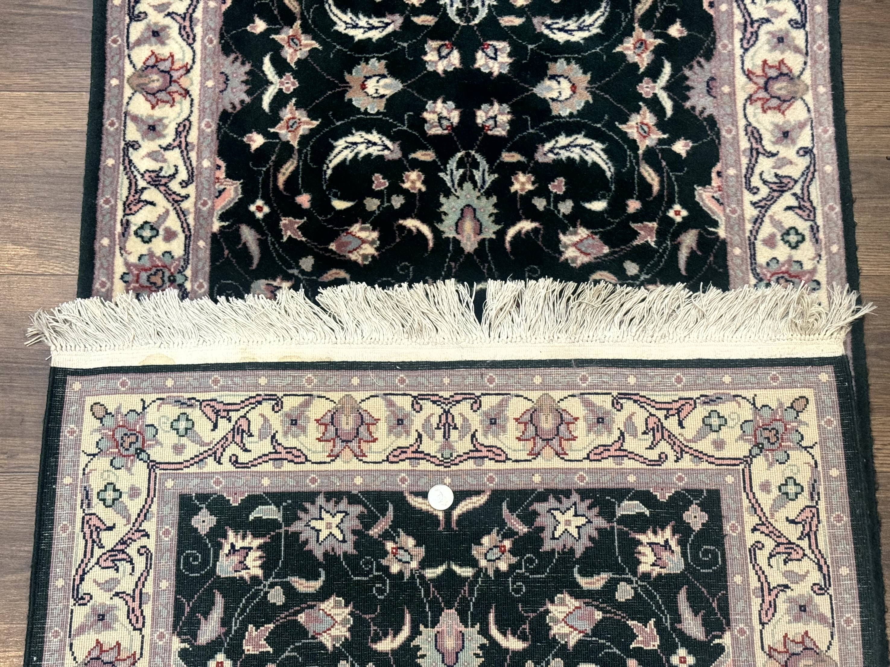 Pak Persian Runner Rug 2.6 x 10, Dark Green and Beige, Floral Allover