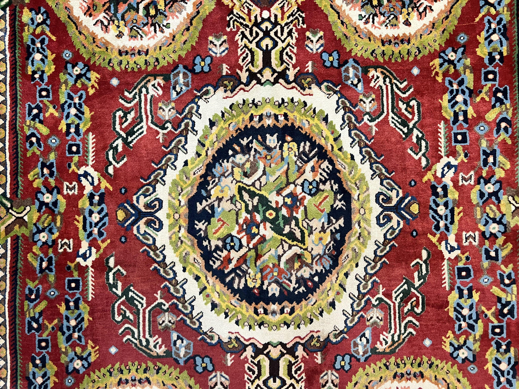 Persian Bakhtiari Rug 5x8, Wool Hand Knotted Antique Carpet, Red, Floral Oriental Rug, 5 x 8 Medium Sized Rug