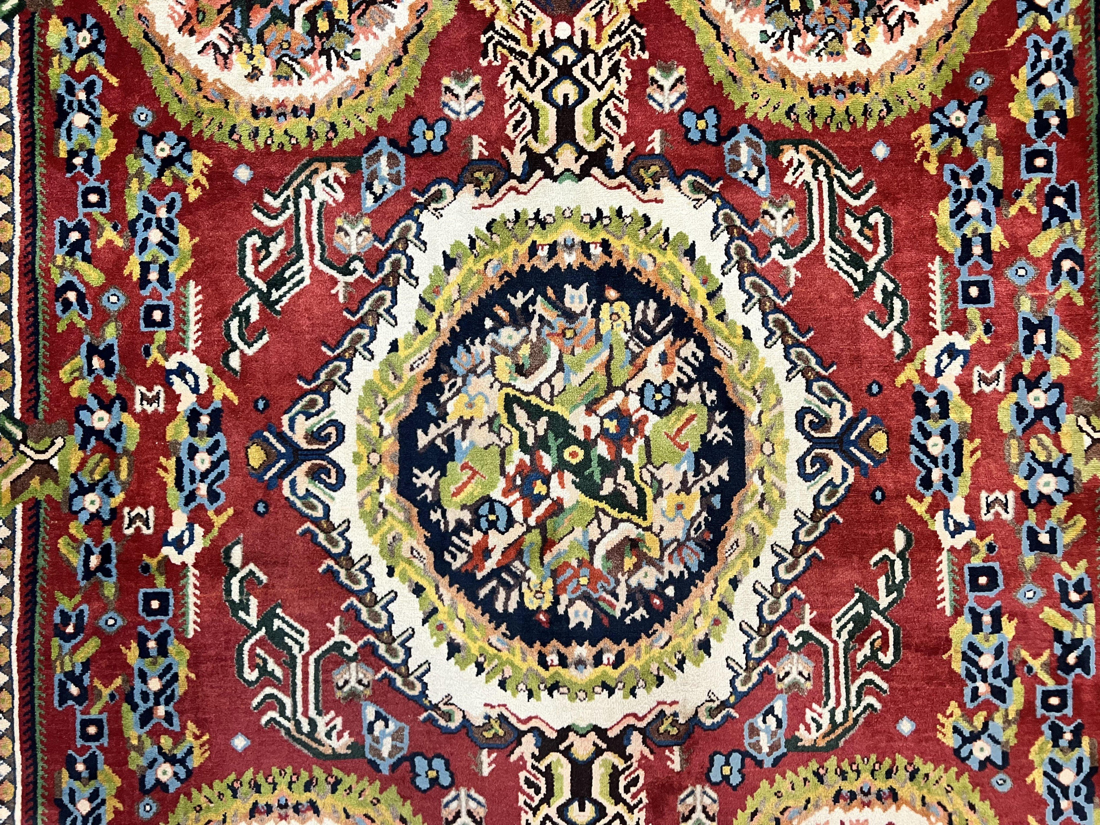 Persian Bakhtiari Rug 5x8, Wool Hand Knotted Antique Carpet, Red, Floral Oriental Rug, 5 x 8 Medium Sized Rug