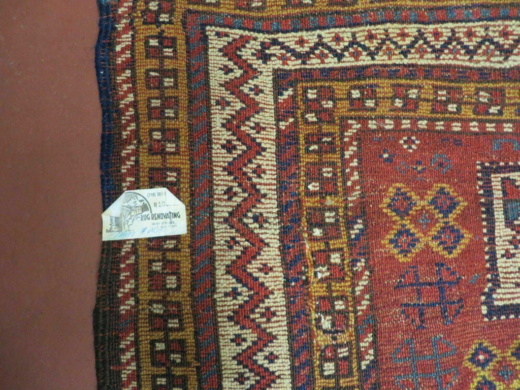 Antique Moroccan Runner Rug 4x9, Wide Runner, Hand Knotted Tribal Oriental Carpet, Hallway Rug, Geometric Medallions, Red, Bohemian Rug Nice