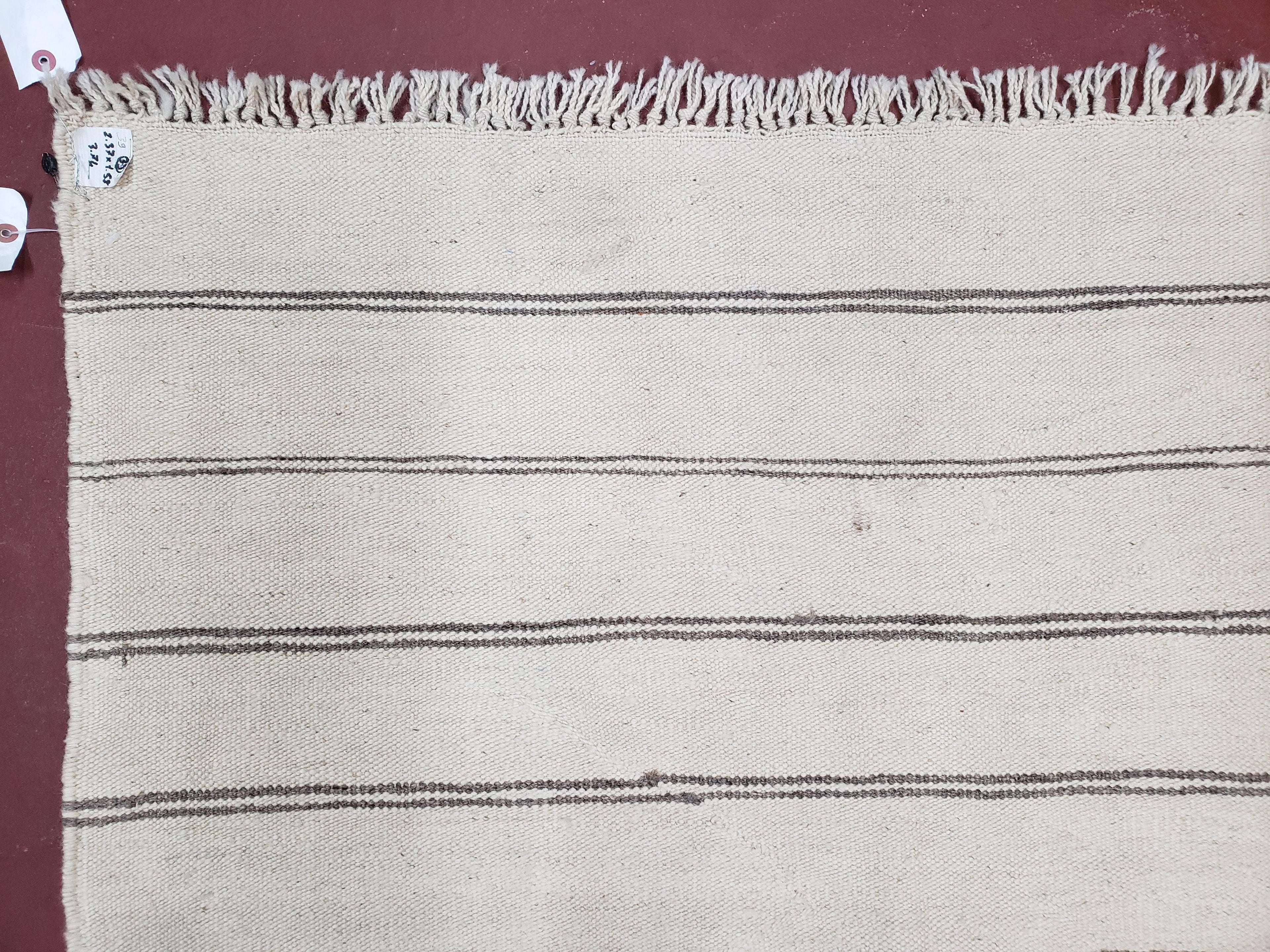 New Turkish Kilim Rug, Striped Area Rug, Southwestern Style, Off-white/Ivory Color, 5x8 Kilim Carpet, Hand-Knotted, Flatweave, Wool