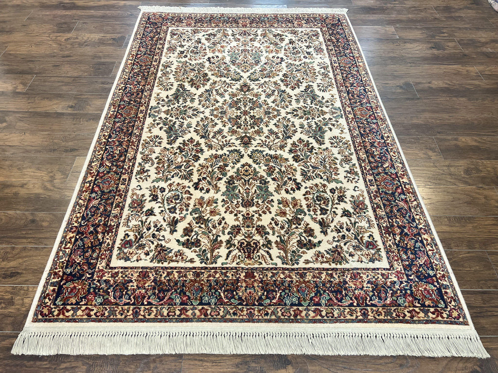 Karastan Rug 5.9 x 9, Ivory Sarouk #760, Wool Vintage Original Collection 700 Series