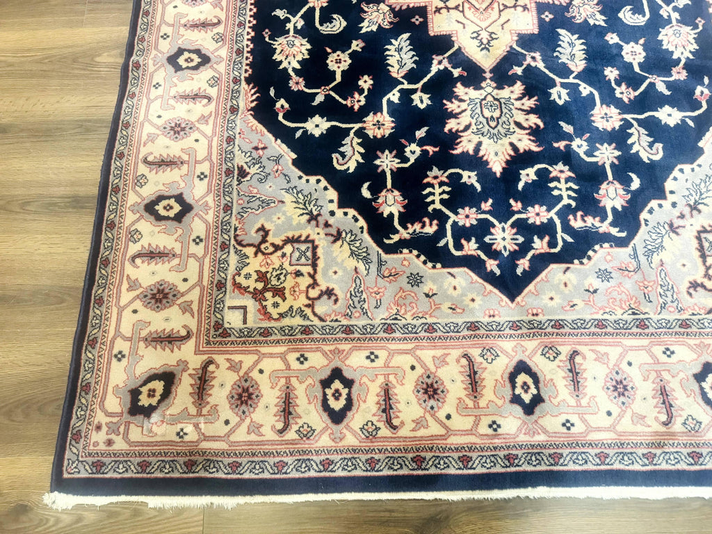 Karastan Rug Navy Serapi, Kara Shah Rug, Navy Blue, 5.6 x 8.6, Vintage Karastan Area Rug, Wool Pile Karastan Rug