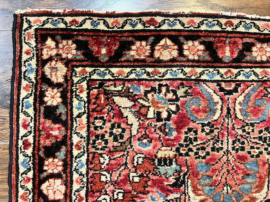 Small Antique Persian Rug 2.6 x 4, Red Floral Handmade 1920s Wool Rug, Persian Hamadan Lilian Rug