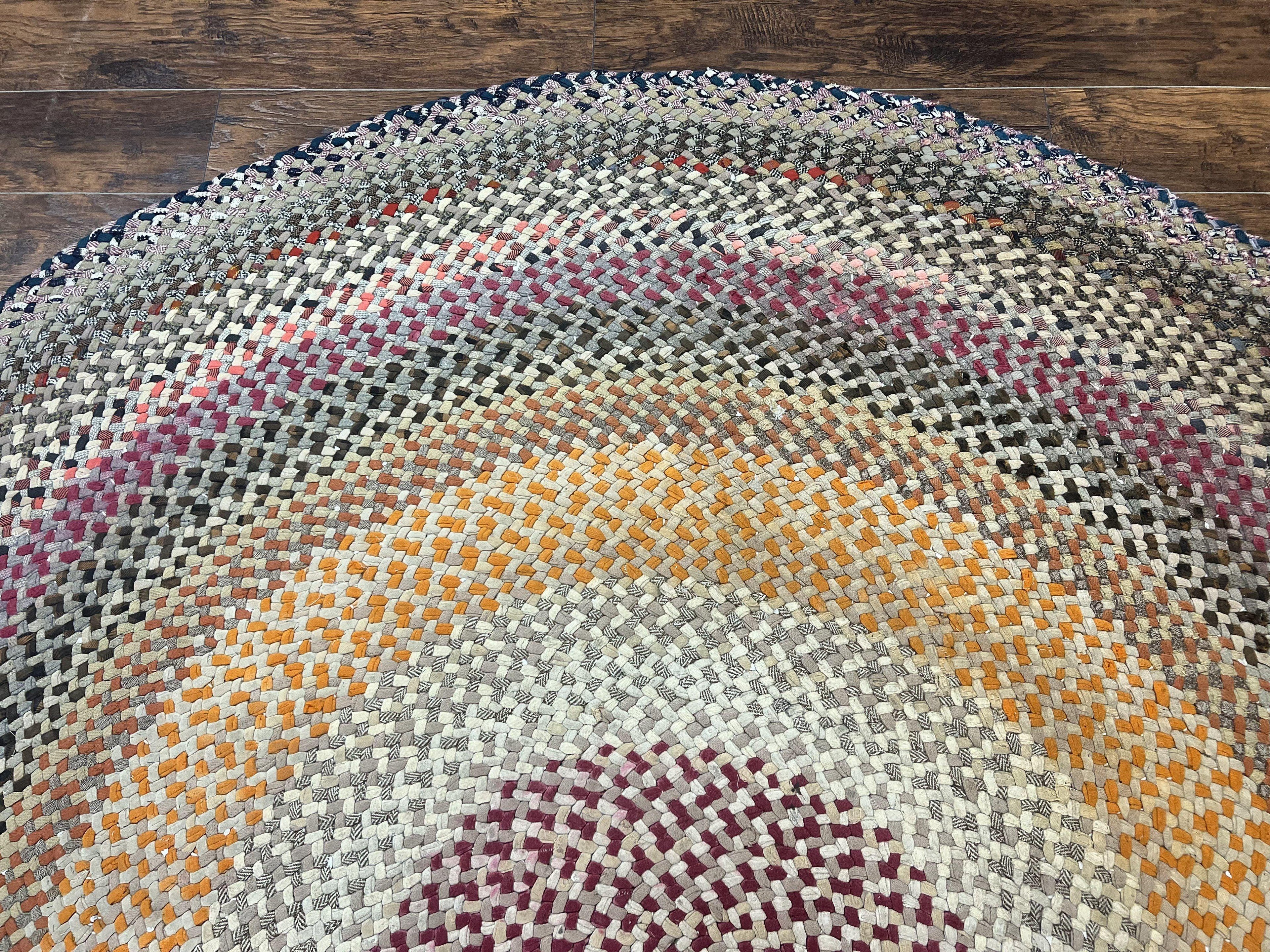 Large American Braided Rug 9x9, Multicolor Vintage Braided Carpet